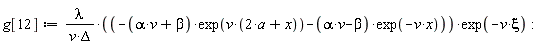 g[12] := lambda*(-(alpha*v+beta)*exp(v*(2*a+x))-(alpha*v-beta)*exp(-v*x))*exp(-v*xi)/(v*Delta)