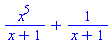 x^5/(x+1)+1/(x+1)