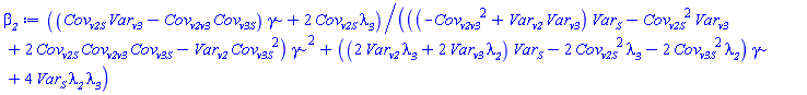 ((Cov__v2S*Var__v3-Cov__v2v3*Cov__v3S)*gamma+2*Cov__v2S*lambda__3)/(((-Cov__v2v3^2+Var__v2*Var__v3)*Var__S-Cov__v2S^2*Var__v3+2*Cov__v2S*Cov__v2v3*Cov__v3S-Var__v2*Cov__v3S^2)*gamma^2+((2*Var__v2*lambda__3+2*Var__v3*lambda__2)*Var__S-2*Cov__v2S^2*lambda__3-2*Cov__v3S^2*lambda__2)*gamma+4*Var__S*lambda__2*lambda__3)