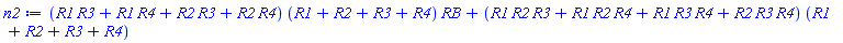 (R1*R3+R1*R4+R2*R3+R2*R4)*(R1+R2+R3+R4)*RB+(R1*R2*R3+R1*R2*R4+R1*R3*R4+R2*R3*R4)*(R1+R2+R3+R4)