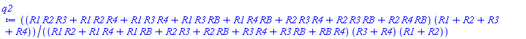 (R1*R2*R3+R1*R2*R4+R1*R3*R4+R1*R3*RB+R1*R4*RB+R2*R3*R4+R2*R3*RB+R2*R4*RB)*(R1+R2+R3+R4)/((R1*R2+R1*R4+R1*RB+R2*R3+R2*RB+R3*R4+R3*RB+R4*RB)*(R3+R4)*(R1+R2))