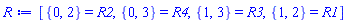 [{0, 2} = R2, {0, 3} = R4, {1, 3} = R3, {1, 2} = R1]