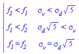 piecewise(`&sigma;__v` < `&sigma;__d`*sqrt(5), f__2 < f__1, `&sigma;__d`*sqrt(5) < `&sigma;__v`, f__1 < f__2, `&sigma;__v` = `&sigma;__d`*sqrt(5), f__1 = f__2)