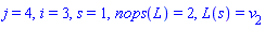 j = 4, i = 3, s = 1, nops(L) = 2, L(s) = v[2]