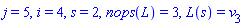 j = 5, i = 4, s = 2, nops(L) = 3, L(s) = v[3]