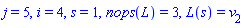 j = 5, i = 4, s = 1, nops(L) = 3, L(s) = v[2]