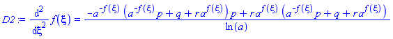 diff(diff(f(xi), xi), xi) = (-a^(-f(xi))*(a^(-f(xi))*p+q+r*a^f(xi))*p+r*a^f(xi)*(a^(-f(xi))*p+q+r*a^f(xi)))/ln(a)