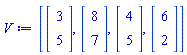 [Vector(2, {(1) = 3, (2) = 5}), Vector(2, {(1) = 8, (2) = 7}), Vector(2, {(1) = 4, (2) = 5}), Vector(2, {(1) = 6, (2) = 2})]