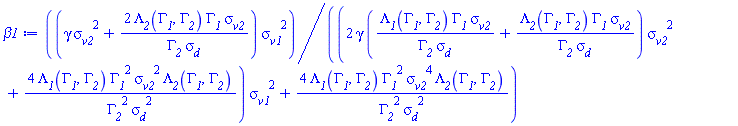 (gamma*sigma__v2^2+2*Lambda__2(Gamma__1, Gamma__2)*Gamma__1*sigma__v2/(Gamma__2*sigma__d))*sigma__v1^2/((2*gamma*(Lambda__1(Gamma__1, Gamma__2)*Gamma__1*sigma__v2/(Gamma__2*sigma__d)+Lambda__2(Gamma__1, Gamma__2)*Gamma__1*sigma__v2/(Gamma__2*sigma__d))*sigma__v2^2+4*Lambda__1(Gamma__1, Gamma__2)*Gamma__1^2*sigma__v2^2*Lambda__2(Gamma__1, Gamma__2)/(Gamma__2^2*sigma__d^2))*sigma__v1^2+4*Lambda__1(Gamma__1, Gamma__2)*Gamma__1^2*sigma__v2^4*Lambda__2(Gamma__1, Gamma__2)/(Gamma__2^2*sigma__d^2))