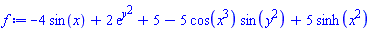 -4*sin(x)+2*exp(y^2)+5-5*cos(x^3)*sin(y^2)+5*sinh(x^2)