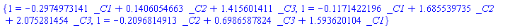 {1 = -.2974973141*_C1+.1406054663*_C2+1.415601411*_C3, 1 = -.1171422196*_C1+1.685539735*_C2+2.075281454*_C3, 1 = -.2096814913*_C2+.6986587824*_C3+1.593620104*_C1}