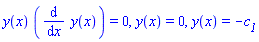 y(x)*(diff(y(x), x)) = 0, y(x) = 0, y(x) = -c__1