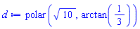 polar(10^(1/2), arctan(1/3))