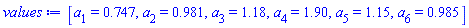 [a[1] = .747, a[2] = .981, a[3] = 1.18, a[4] = 1.90, a[5] = 1.15, a[6] = .985]