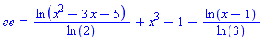 ln(x^2-3*x+5)/ln(2)+x^3-1-ln(x-1)/ln(3)