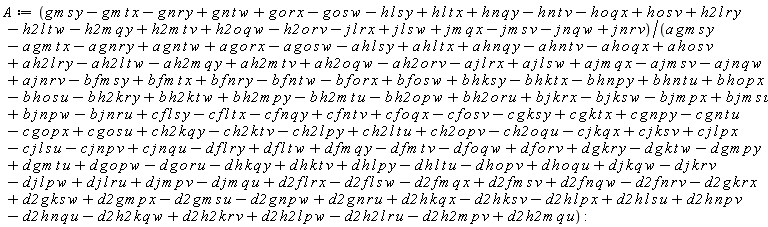 A := (g*m*s*y-g*m*t*x-g*n*r*y+g*n*t*w+g*o*r*x-g*o*s*w-h*l*s*y+h*l*t*x+h*n*q*y-h*n*t*v-h*o*q*x+h*o*s*v+h2*l*r*y-h2*l*t*w-h2*m*q*y+h2*m*t*v+h2*o*q*w-h2*o*r*v-j*l*r*x+j*l*s*w+j*m*q*x-j*m*s*v-j*n*q*w+j*n*r*v)/(c*h2*o*p*v+d*f*m*q*y-b*h*o*s*u-b*h2*k*r*y+b*h2*k*t*w+d*f*l*t*w-d*f*l*r*y+d*h*k*t*v+d2*f*l*r*x-d*j*m*q*u+d2*g*k*s*w-d2*g*k*r*x+b*h*o*p*x+b*h*n*t*u-b*h*n*p*y+c*f*o*q*x-d*h*k*q*y-d*g*o*r*u+d*g*o*p*w+d*g*m*t*u+c*j*n*q*u-c*j*n*p*v-c*j*l*s*u+c*j*l*p*x-c*g*k*s*y-c*f*o*s*v-d2*h2*k*q*w+d2*h2*k*r*v-c*f*n*q*y-c*f*l*t*x+c*f*l*s*y-b*j*n*r*u-b*f*o*r*x+c*g*n*p*y+c*g*k*t*x+a*h2*l*r*y-a*h2*l*t*w+c*h2*k*q*y+c*g*o*s*u-c*g*o*p*x-c*g*n*t*u-d*j*l*p*w-a*h*o*q*x+a*h*o*s*v+a*h*l*t*x+a*h*n*q*y-a*h*n*t*v+a*g*o*r*x-a*g*o*s*w-a*h*l*s*y+a*g*m*s*y-a*g*m*t*x-a*g*n*r*y+a*g*n*t*w+d*j*m*p*v+b*j*n*p*w+b*j*m*s*u-b*j*m*p*x+d*j*l*r*u+d*h*o*q*u+d*j*k*q*w-d*j*k*r*v-d2*h*l*p*x-d2*f*l*s*w-d2*f*m*q*x+d2*f*m*s*v+d2*f*n*q*w+d2*h2*l*p*w-d2*h2*l*r*u-d2*h2*m*p*v-a*j*l*r*x+a*j*l*s*w+a*j*m*q*x-a*j*m*s*v-a*j*n*q*w+a*j*n*r*v-b*f*m*s*y+b*f*m*t*x+b*f*n*r*y-b*f*n*t*w+b*f*o*s*w-d2*h*k*s*v+c*f*n*t*v-a*h2*m*q*y+a*h2*m*t*v+a*h2*o*q*w-a*h2*o*r*v-d2*f*n*r*v-d2*h*n*q*u+d2*h*k*q*x+d2*g*n*r*u-d2*g*n*p*w+b*h*k*s*y-d2*g*m*s*u+d2*h*n*p*v+c*h2*l*t*u-c*h2*l*p*y-b*h*k*t*x-b*j*k*s*w+b*j*k*r*x-c*h2*o*q*u-c*j*k*q*x+c*j*k*s*v+b*h2*o*r*u-b*h2*o*p*w+d2*g*m*p*x-c*h2*k*t*v-b*h2*m*t*u+b*h2*m*p*y-d*g*m*p*y-d*g*k*t*w+d*g*k*r*y+d*f*o*r*v-d*h*o*p*v+d2*h2*m*q*u-d*h*l*t*u+d2*h*l*s*u+d*h*l*p*y-d*f*o*q*w-d*f*m*t*v)