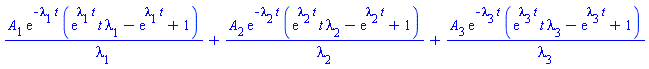 A[1]*exp(-lambda[1]*t)*(exp(lambda[1]*t)*t*lambda[1]-exp(lambda[1]*t)+1)/lambda[1]+A[2]*exp(-lambda[2]*t)*(exp(lambda[2]*t)*t*lambda[2]-exp(lambda[2]*t)+1)/lambda[2]+A[3]*exp(-lambda[3]*t)*(exp(lambda[3]*t)*t*lambda[3]-exp(lambda[3]*t)+1)/lambda[3]