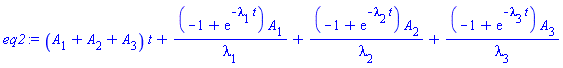 (A[1]+A[2]+A[3])*t+(-1+exp(-lambda[1]*t))*A[1]/lambda[1]+(-1+exp(-lambda[2]*t))*A[2]/lambda[2]+(-1+exp(-lambda[3]*t))*A[3]/lambda[3]