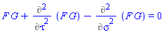 F*G+Diff(F*G, tau, tau)-(Diff(F*G, sigma, sigma)) = 0