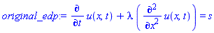 diff(u(x, t), t)+lambda*(diff(diff(u(x, t), x), x)) = s