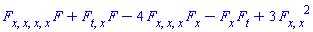 (diff(diff(diff(diff(F, x), x), x), x))*F+(diff(diff(F, t), x))*F-4*(diff(diff(diff(F, x), x), x))*(diff(F, x))-(diff(F, x))*(diff(F, t))+3*(diff(diff(F, x), x))^2