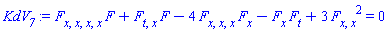 (diff(diff(diff(diff(F, x), x), x), x))*F+(diff(diff(F, t), x))*F-4*(diff(diff(diff(F, x), x), x))*(diff(F, x))-(diff(F, x))*(diff(F, t))+3*(diff(diff(F, x), x))^2 = 0