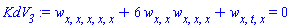 diff(diff(diff(diff(diff(w, x), x), x), x), x)+6*(diff(diff(w, x), x))*(diff(diff(diff(w, x), x), x))+diff(diff(diff(w, t), x), x) = 0