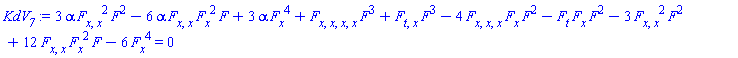 3*alpha*(diff(diff(F, x), x))^2*F^2-6*alpha*(diff(diff(F, x), x))*(diff(F, x))^2*F+3*alpha*(diff(F, x))^4+(diff(diff(diff(diff(F, x), x), x), x))*F^3+(diff(diff(F, t), x))*F^3-4*(diff(diff(diff(F, x), x), x))*(diff(F, x))*F^2-(diff(F, t))*(diff(F, x))*F^2-3*(diff(diff(F, x), x))^2*F^2+12*(diff(diff(F, x), x))*(diff(F, x))^2*F-6*(diff(F, x))^4 = 0