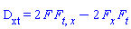 `#msubsup(mo("D"),mrow(mo("x"),mo("t")))` = 2*F*(diff(diff(F, t), x))-2*(diff(F, x))*(diff(F, t))