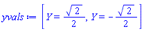 [Y = (1/2)*2^(1/2), Y = -(1/2)*2^(1/2)]