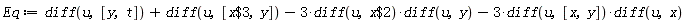 Eq := diff(u, [y, t])+diff(u, [`$`(x, 3), y])-3*(diff(u, `$`(x, 2)))*(diff(u, y))-3*(diff(u, [x, y]))*(diff(u, x))