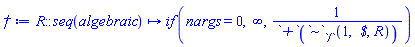 proc (R::(seq(algebraic))) options operator, arrow; `if`(nargs = 0, infinity, 1/(`+`(`~`[`/`](1, ` $`, R)))) end proc