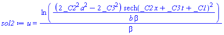 u(x, t) = ln((2*_C2^2*a^2-2*_C3^2)*sech(_C2*x+_C3*t+_C1)^2/(b*beta))/beta