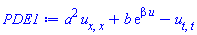 a^2*(diff(diff(u(x, t), x), x))+b*exp(beta*u(x, t))-(diff(diff(u(x, t), t), t))