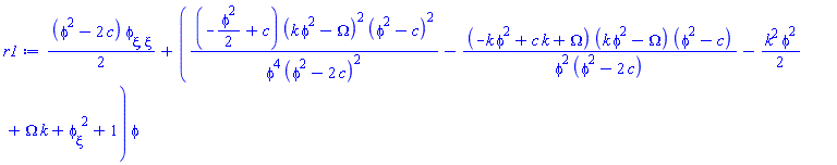 (1/2)*(phi(xi)^2-2*c)*(diff(diff(phi(xi), xi), xi))+((-(1/2)*phi(xi)^2+c)*(k*phi(xi)^2-Omega)^2*(phi(xi)^2-c)^2/(phi(xi)^4*(phi(xi)^2-2*c)^2)-(-k*phi(xi)^2+c*k+Omega)*(k*phi(xi)^2-Omega)*(phi(xi)^2-c)/(phi(xi)^2*(phi(xi)^2-2*c))-(1/2)*k^2*phi(xi)^2+Omega*k+(diff(phi(xi), xi))^2+1)*phi(xi)