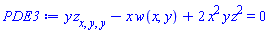 y*(diff(diff(diff(z(x, y), x), y), y))-x*w(x, y)+2*x^2*y*z(x, y)^2 = 0