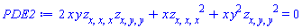 2*x*y*(diff(diff(diff(z(x, y), x), x), x))*(diff(diff(diff(z(x, y), x), y), y))+x*(diff(diff(diff(z(x, y), x), x), x))^2+x*y^2*(diff(diff(diff(z(x, y), x), y), y))^2 = 0