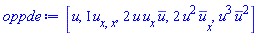 [u(x, t), I*(diff(diff(u(x, t), x), x)), 2*u(x, t)*(diff(u(x, t), x))*conjugate(u(x, t)), 2*u(x, t)^2*(diff(conjugate(u(x, t)), x)), u(x, t)^3*conjugate(u(x, t))^2]