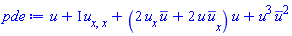 u(x, t)+I*(diff(diff(u(x, t), x), x))+(2*(diff(u(x, t), x))*conjugate(u(x, t))+2*u(x, t)*(diff(conjugate(u(x, t)), x)))*u(x, t)+u(x, t)^3*conjugate(u(x, t))^2