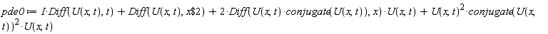 pde0 := I*(Diff(U(x, t), t))+Diff(U(x, t), `$`(x, 2))+2*(Diff(U(x, t)*conjugate(U(x, t)), x))*U(x, t)+U(x, t)^2*conjugate(U(x, t))^2*U(x, t)