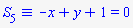 `&equiv;`(S[5], `#mrow(mo("&uminus0;",mathcolor = "blue"),mi("x",mathcolor = "blue"),mo("&plus;",mathcolor = "blue"),mi("y",mathcolor = "blue"),mo("&plus;",mathcolor = "blue"),mn("1",mathcolor = "blue"),mo("&equals;",mathcolor = "blue"),mn("0",mathcolor = "blue"))`)