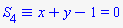 `&equiv;`(S[4], `#mrow(mi("x",mathcolor = "blue"),mo("&plus;",mathcolor = "blue"),mi("y",mathcolor = "blue"),mo("&minus;",mathcolor = "blue"),mn("1",mathcolor = "blue"),mo("&equals;",mathcolor = "blue"),mn("0",mathcolor = "blue"))`)