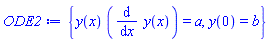 {y(x)*(diff(y(x), x)) = a, y(0) = b}