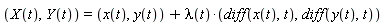 (X(t), Y(t)) = (x(t), y(t))+lambda(t)*(diff(x(t), t), diff(y(t), t))