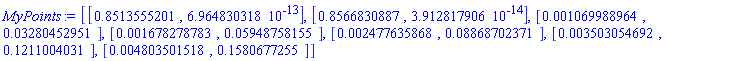 [[.8513555201, 0.6964830318e-12], [.8566830887, 0.3912817906e-13], [0.1069988964e-2, 0.3280452951e-1], [0.1678278783e-2, 0.5948758155e-1], [0.2477635868e-2, 0.8868702371e-1], [0.3503054692e-2, .1211004031], [0.4803501518e-2, .1580677255]]
