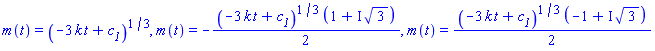 m(t) = (-3*k*t+c__1)^(1/3), m(t) = -(1/2)*(-3*k*t+c__1)^(1/3)*(1+I*3^(1/2)), m(t) = (1/2)*(-3*k*t+c__1)^(1/3)*(-1+I*3^(1/2))