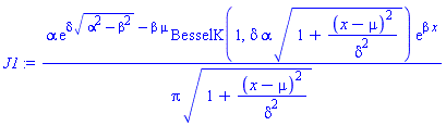 alpha*exp(delta*(alpha^2-beta^2)^(1/2)-beta*mu)*BesselK(1, delta*alpha*(1+(x-mu)^2/delta^2)^(1/2))*exp(beta*x)/(Pi*(1+(x-mu)^2/delta^2)^(1/2))