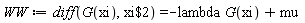 WW := diff(G(xi), `$`(xi, 2)) = -lambda*G(xi)+mu
