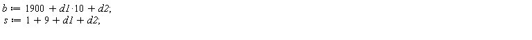 b := 1900+10*d1+d2; s := 1+9+d1+d2