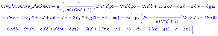 mu[1]*((Cr*Pr*d*rho0-Cr*d*delta*rho0+Ce*d*delta+Cr*d*rho0-c*d*delta+d*delta*w-delta*g*i2-Ce*d+2*Pr*rho0+c*d+c*delta-d*w-2*delta*rho0+g*i2-c+2*rho0)/(rho0*(Cr*d+2))-Pn), mu[2]*(Pn-(Cr*Pr*d*upsilon-Cr*d*delta*upsilon+Ce*d*delta+Cr*d*upsilon-c*d*delta+d*delta*w-delta*g*i2-Ce*d+2*Pr*upsilon+c*d+c*delta-d*w-2*delta*upsilon+g*i2-c+2*upsilon)/(upsilon*(Cr*d+2)))
